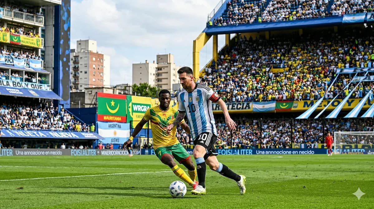 Disputa entre jogadores da Argentina e Mauritânia - Foto: Reprodução/Google Gemini