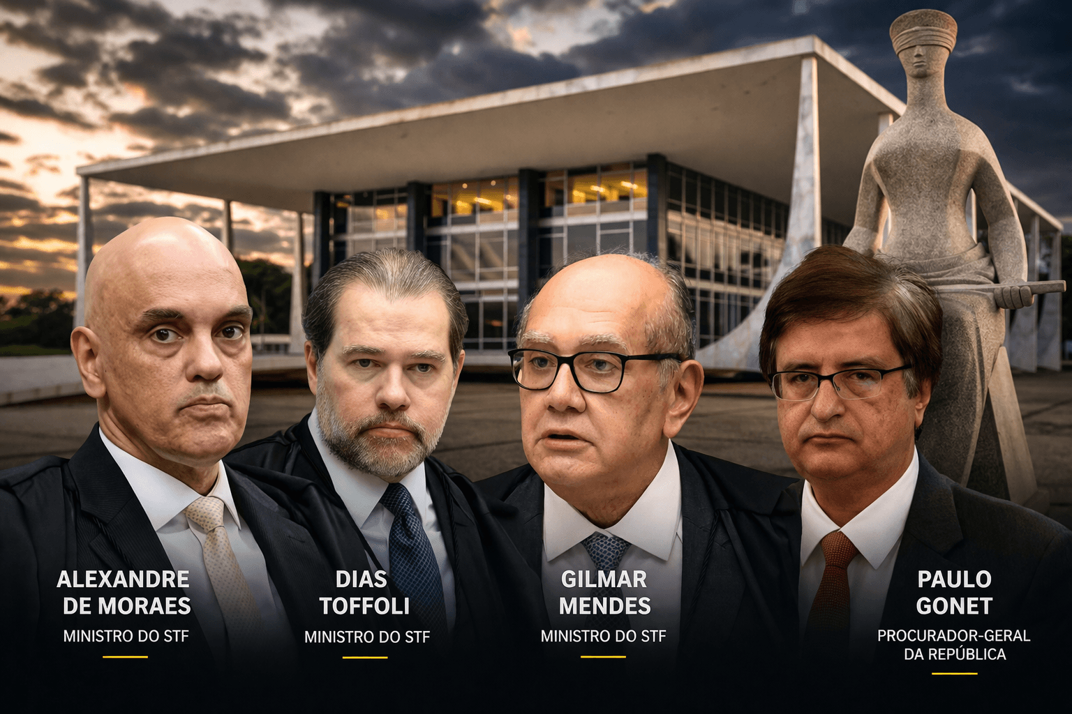 Alexandre de Moraes, Dias Toffoli e Gilmar Mendes e Paulo Gonet - Imagem: Elaborado pelo autor