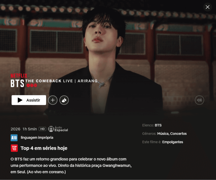 Live BTS THE COMEBACK LIVE | ARIRANG - Foto: Reprodução/Netflix